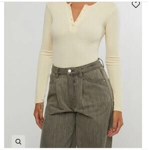 WeWoreWhat Cream Long Sleeve Henley Bodysuit